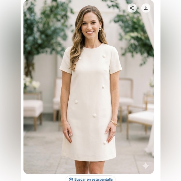 GUMAC Dresses & Skirts - GUMAC    Cream Short-Sleeve Shift Dress with Button Accents